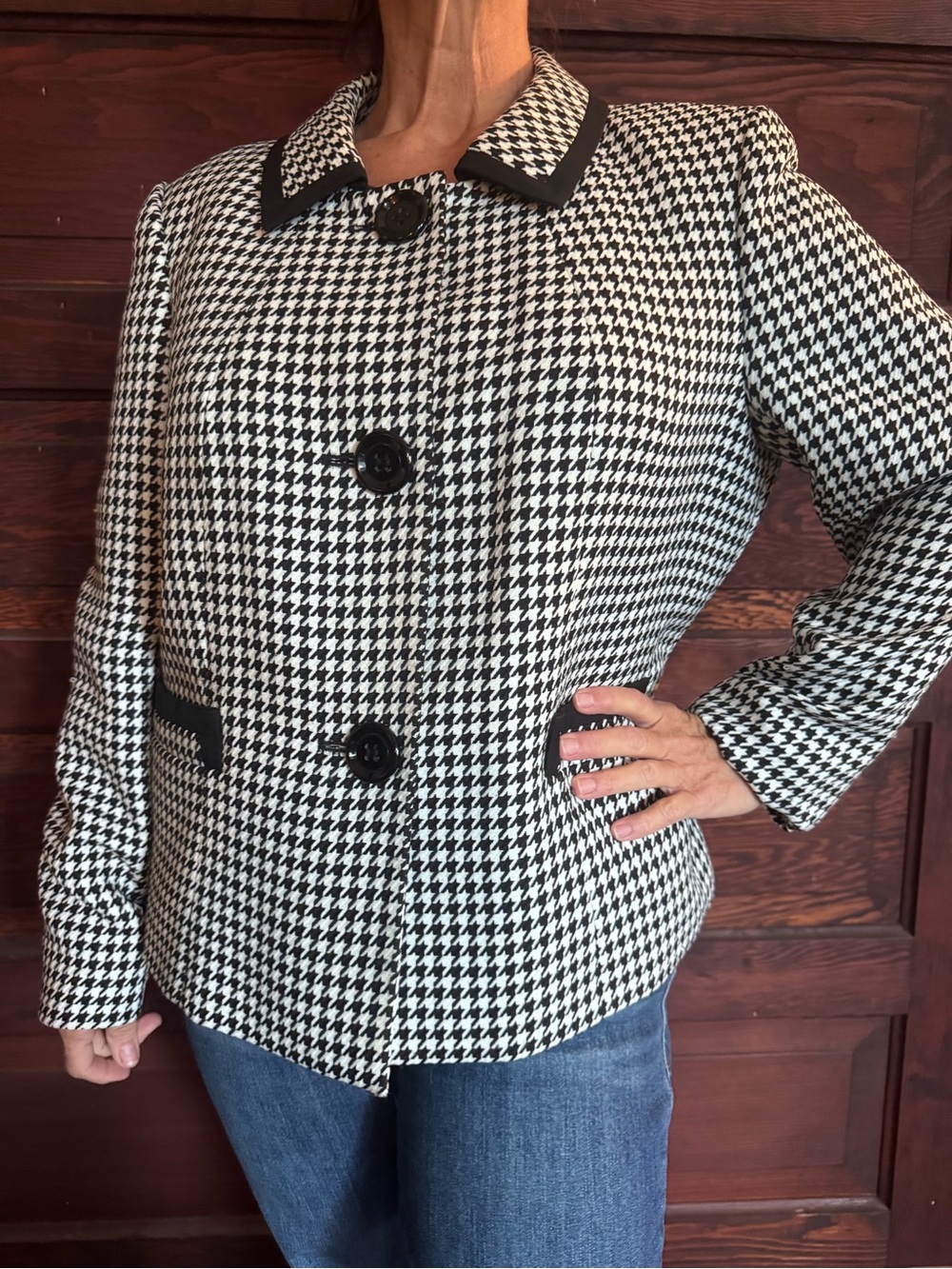 Kasper Black & White Houndstooth Blazer Jacket